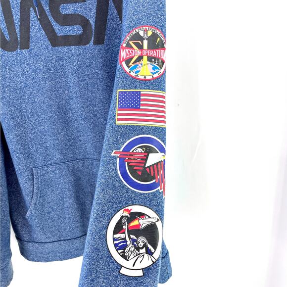 NASA Worm Callout Logo Patches Aldrin Hoodie Sweatshirt Front Pocket MED Space - Picture 5 of 5